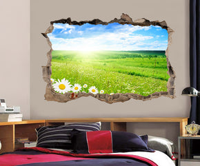 Green Meadow Flowers 3D Smashed Broken Decal Wall Sticker J413