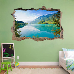 Turquoise Mirror Lake 3D Smashed Cassé Sticker Mural Autocollant J416