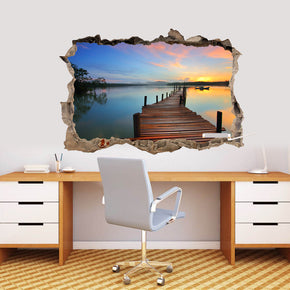 Bridge Over Water 3D Smashed Broken Decal Wall Sticker J422