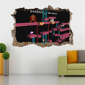 Donkey Kong Retro Video Game 3D Smashed Broken Wall Sticker Decal J425