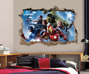 The Avengers Marvel Super Heroes 3D Smashed Broken Decal Wall Sticker J43