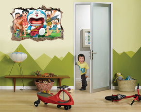 Doraemon 3D Smashed Wall Illusion Decal Wall Sticker J445