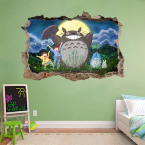 My Neighbor Totoro 3D Smashed Wall Illusion Decal Wall Sticker J447