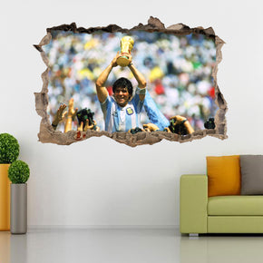 Diego Maradona 3D Smashed Broken Decal Wall Sticker J483