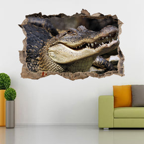 Crocodile Alligator Reptile 3D Smashed Broken Decal Wall Sticker