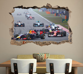 Formule 1 F1 Voitures de course 3D Smashed Broken Decal Wall Sticker J50