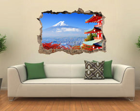 Japan Mount Fuji Mountain 3D Smashed Broken Decal Wall Sticker J532