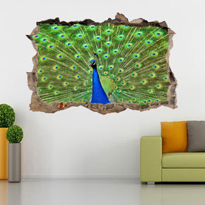 Peacock Feathers 3D Smashed Broken Decal Wall Sticker J537