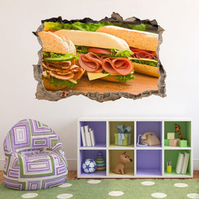 Sub Sandwich 3D Smashed Broken Decal Wall Sticker