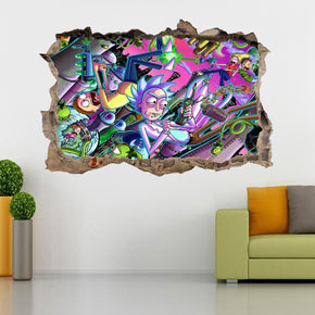 Rick et Morty 3D cassé cassé autocollant mural autocollant J594