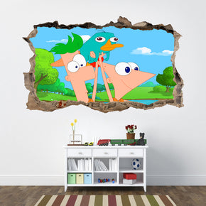 Phineas et Ferb 3D Smashed Broken Decal Wall Sticker J598