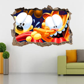 Garfield & Odie 3D Smashed Broken Decal Wall Sticker J600