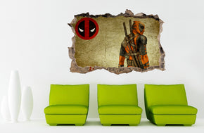 Deadpool Superhero 3D Smashed Wall Decal Wall Sticker J664