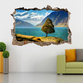 Tree By The Lake 3D Smashed Broken Decal Wall Sticker J735
