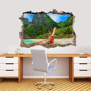 Thailand Exotic Island Beach 3D Smashed Broken Decal Wall Sticker J736