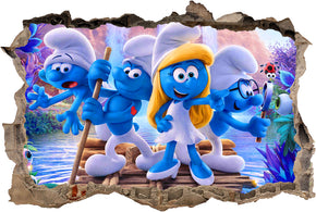 The Smurfs 3D Smashed Broken Decal Wall Sticker J746