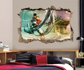 Street Fighter Ryu Classic Video Game 3D Smashed Broken Wall Sticker Decal J751