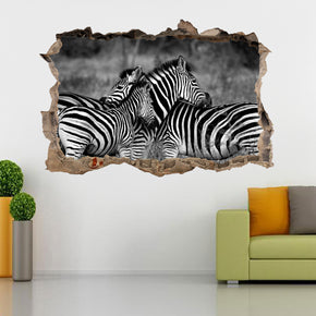 Zebras 3D Smashed Broken Decal Wall Sticker J755