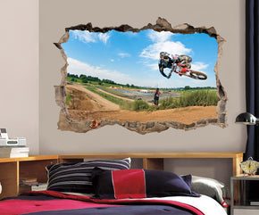 Motocross Jump Bike 3D Smashed Broken Decal Wall Sticker J826