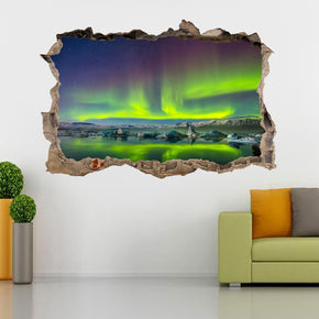 Aurora Borealis Northern Sky Light 3D Smashed Broken Decal Wall Sticker J834