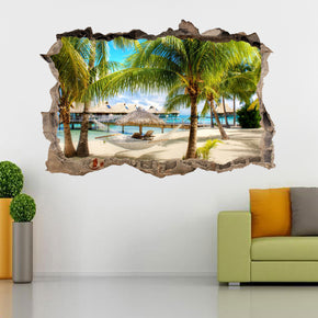 Tropical Beach Resort 3D Smashed Broken Decal Wall Sticker J876