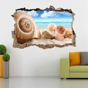 Coquillages sur la plage 3D Smashed Broken Decal Wall Sticker J877