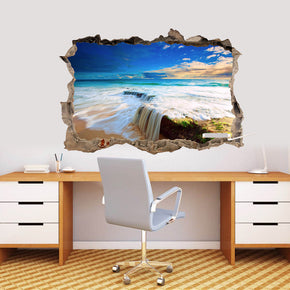 Exotic Beach Waterfall 3D Smashed Broken Decal Wall Sticker J879