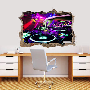 DJ Turn Tables 3D Smashed Broken Decal Wall Sticker J957