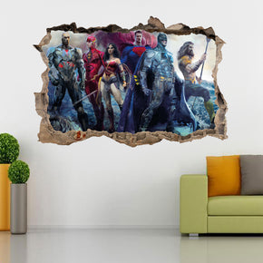 Justice League Superheroes Artwork 3D Smashed Wall Decal Wall Sticker J971