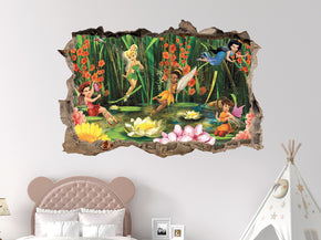 Tinkerbell Fairies 3D Smashed Hole Illusion Decal Wall Sticker JS01