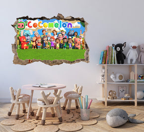 Cocomelon 3D Smashed Hole Illusion Decal Wall Sticker JS08