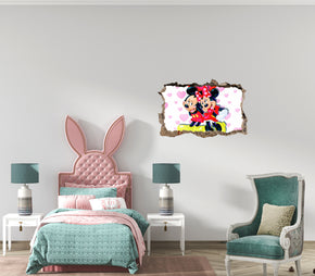 Mickey Loves Minnie 3D Smashed Broken Decal Wall Sticker JS125
