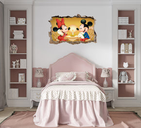 Mickey Loves Minnie 3D Smashed Broken Decal Wall Sticker JS126