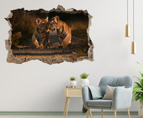 Tigers 3D Smashed Broken Decal Wall Sticker JS131