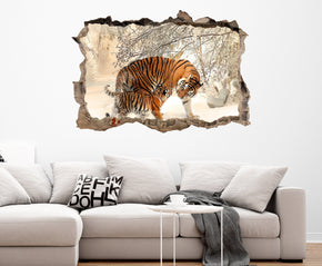 Tigers 3D Smashed Broken Decal Wall Sticker JS134
