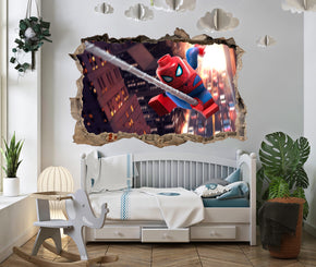 Lego Spider-Man 3D Smashed Hole Illusion Decal Wall Sticker JS20