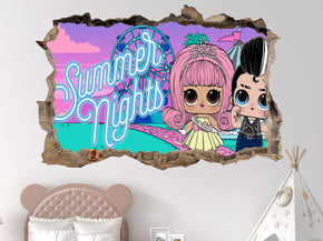 Lol Surprise Dolls Summer Nights 3D Smashed Hole Illusion Decal Wall Sticker JS24