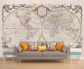 Carte du monde antique papier peint amovible auto - adhésif tissé mural moderne m02