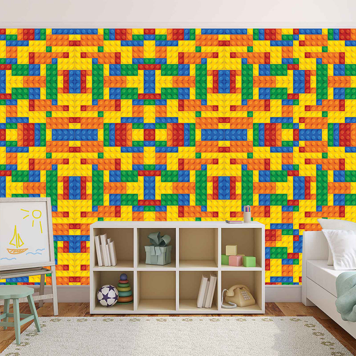 LEGO BRICKS Woven Self Adhesive Removable Wallpaper Modern Mural M114