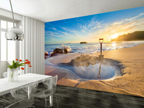 Exotic Beach Sunset Woven Self-Adhesive Removable Wallpaper Modern Mural M11
