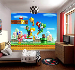 SUPER MARIO BROS SCENE Woven Self-Adhesive Removable Wallpaper Modern Mural M123