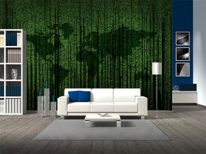 World Map Code Woven Self-Adhesive Amovible Wallpaper Modern Mural M128
