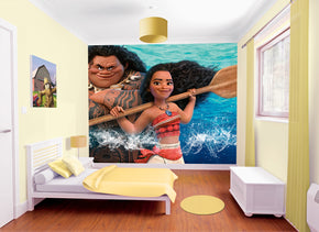 Moana & Maui Disney Princess Woven Self-Adhesive Removable Wallpaper Modern Mural M132
