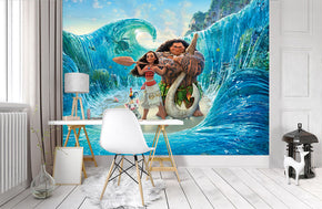 Moana & Maui Disney Princess Woven Self-Adhesive Removable Wallpaper Modern Mural M133