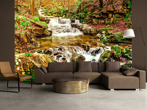 Waterfall Forest Woven Self-Adhesive Removable Wallpaper Modern Mural M136