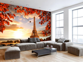 Paris Sunset Woven Self-Adhesive Removable Wallpaper Modern Mural M162