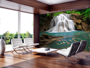 Waterfall Forest Woven Self-Adhesive Removable Wallpaper Modern Mural M181
