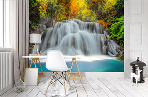 Magical Waterfall Forest Woven Self-Adhesive Removable Wallpaper Modern Mural M184
