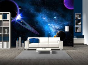 Planets Space Interstellar Woven Self-Adhesive Removable Wallpaper Modern Mural M189