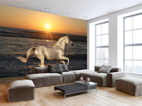 Horse Galloping Sunset Woven Self-Adhesive Removable Wallpaper Modern Mural M190